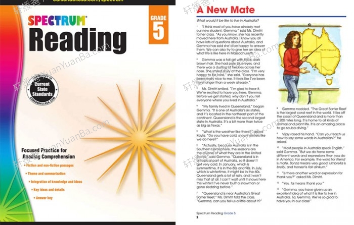 《Spectrum Reading GK-G8》美国小学光谱阅读理解练习册PDF 百度云网盘下载