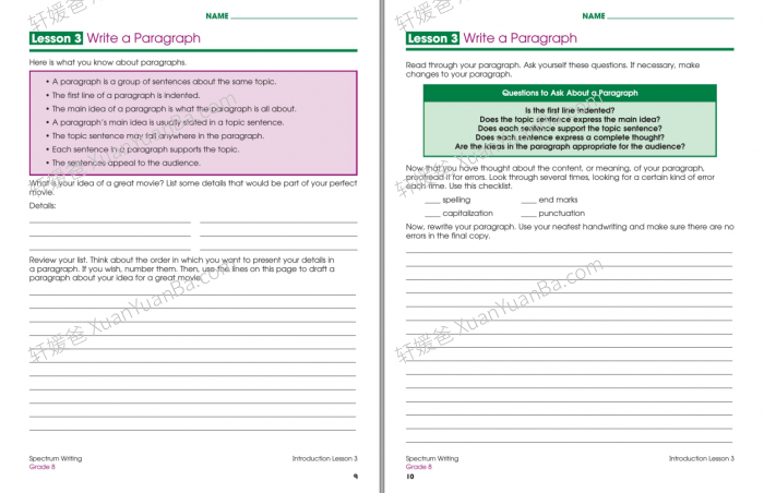 《Spectrum Writing Wrokbook K-8》小学初中高中光谱英文写作练习册全9册PDF 百度云网盘下载