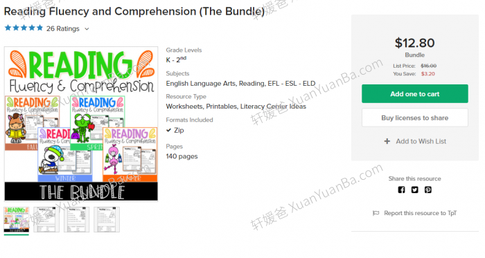 《Reading Fluency and Comprehension》小学四季阅读理解英文练习册4册 百度云网盘下载