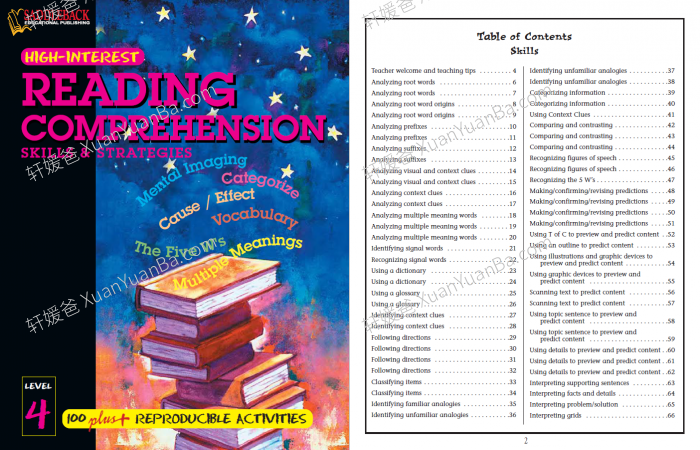 《Reading Comprehension Skills and Strategies Levels 3-8》小学阅读理解练习册3-8级PDF 百度云网盘下载