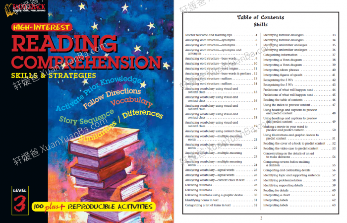 《Reading Comprehension Skills and Strategies Levels 3-8》小学阅读理解练习册3-8级PDF 百度云网盘下载