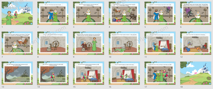 《睡美人Sleeping Beauty》童话故事英文绘本PPT课件PDF 百度云网盘