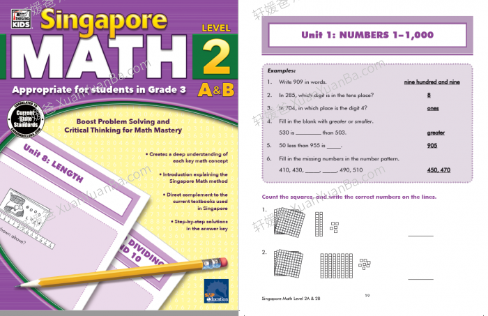 《新加坡小学数学 Singapore Math G1-G4》新加坡高效数学英文练习册PDF 百度云网盘下载