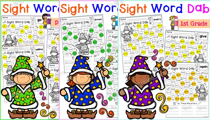 《高频词 Sight Word Dab Bundle》查找高频词涂色书写作业纸3册PDF 百度云网盘下载