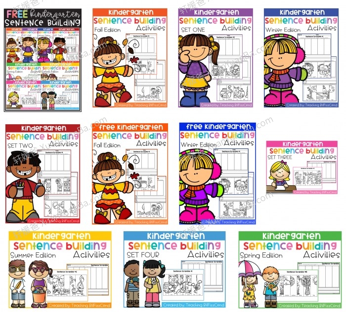 《Kindergarten Sentence Building THE BUNDLE》低幼单词排序英文写作练习册11册PDF 百度云网盘下载