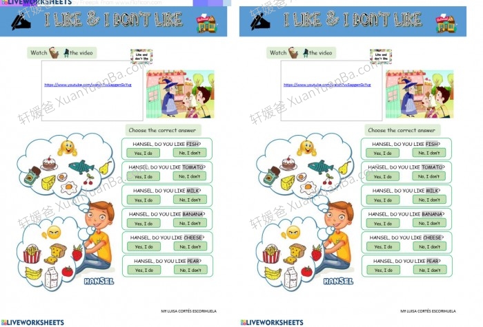 《喜欢/不喜欢 LIKES/DISLIKES》主题语法专项练习7份PDF 百度云网盘下载