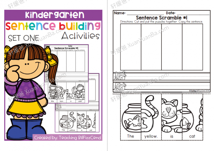 《Kindergarten Sentence Building THE BUNDLE》低幼单词排序英文写作练习册11册PDF 百度云网盘下载