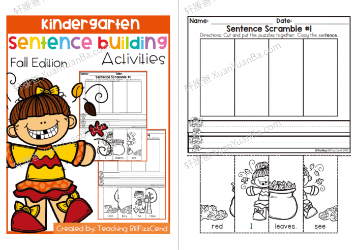 《Kindergarten Sentence Building THE BUNDLE》低幼单词排序英文写作练习册11册PDF 百度云网盘下载