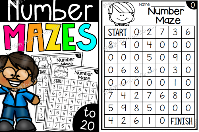 《Numbers to 20 Worksheets》学前数字启蒙综合练习作业纸4份PDF 百度云网盘下载