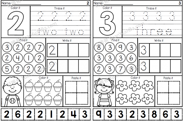 《Numbers to 20 Worksheets》学前数字启蒙综合练习作业纸4份PDF 百度云网盘下载