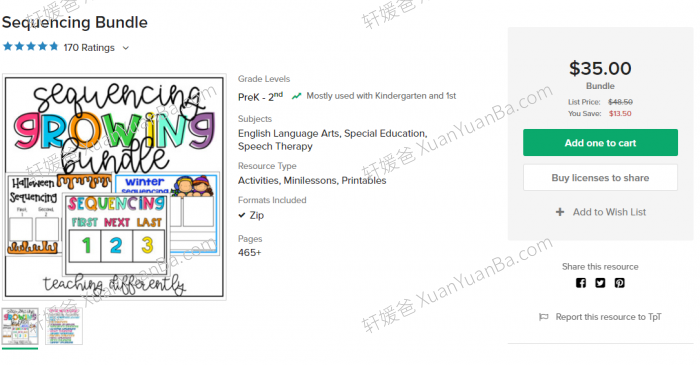 《英文排序 Sequencing Bundle》11个主题英文手工排序练习PDF 百度云网盘下载