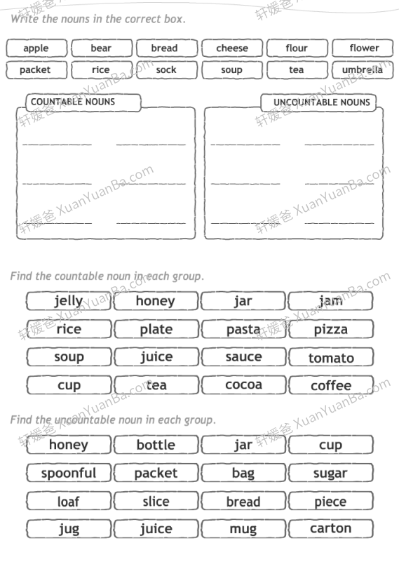 《可数和不可数名词》一分钟语法练习7份PDF 百度云网盘下载