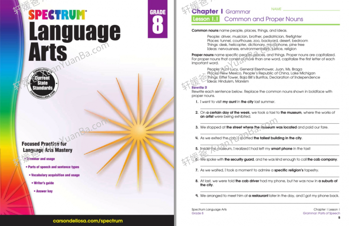 《Spectrum Language Arts GK-G8》小学初中高中光谱英文语法练习册全9册PDF 百度云网盘下载