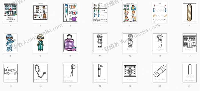 《社区帮手儿童医生套件和儿童医生游戏 Medical Printable Packed》医生主题练习PDF百度云网盘下载