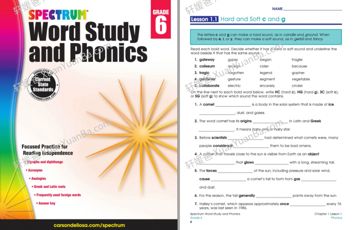 《Spectrum Phonics G1-G6》英语自然拼读练习工具书全7册PDF 百度云网盘下载