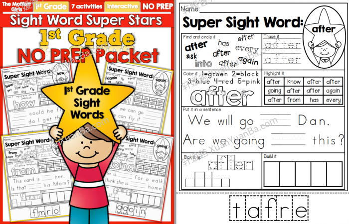 《Sight Words Super Stars 1-5册》高频词趣味涂色练习纸PDF 百度云网盘下载