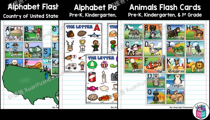 《Alphabet 字母海报涂色闪卡》3册英语主题闪卡PDF 百度云网盘下载