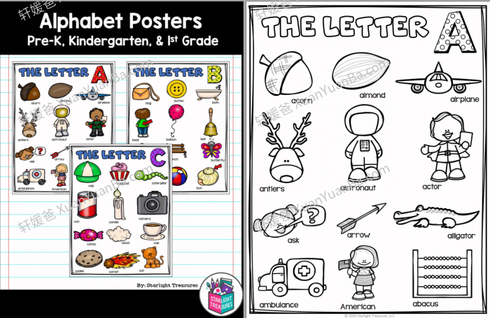 《Alphabet 字母海报涂色闪卡》3册英语主题闪卡PDF 百度云网盘下载