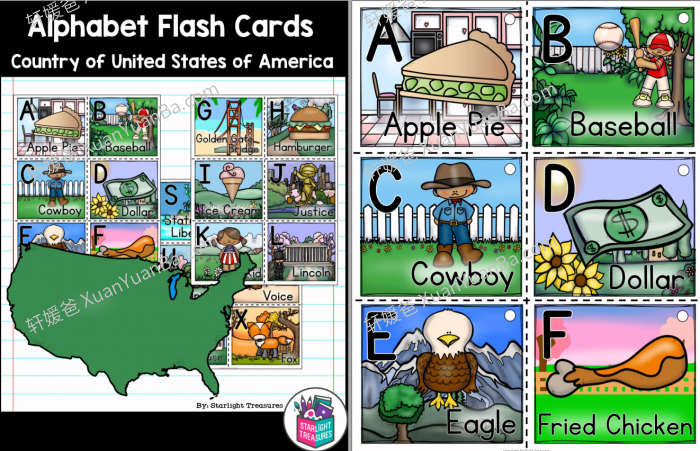 《Alphabet 字母海报涂色闪卡》3册英语主题闪卡PDF 百度云网盘下载