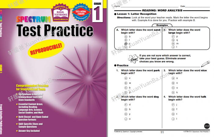 《Spectrum Test Practice G1-G6》美国小学英语测试系列练习册PDF 百度云网盘下载