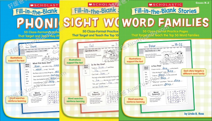 《Fill in the Blank Stories》学乐3册自然拼读练习册PDF 百度云网盘下载