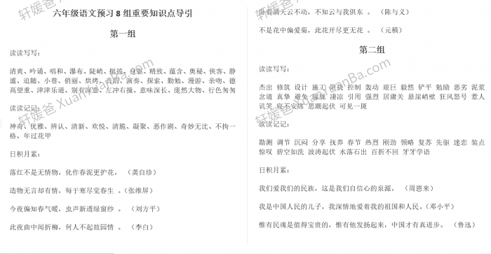 《部编人教版1-6年级上册语文知识要点》小学语文知识重点总结Word 百度云网盘下载