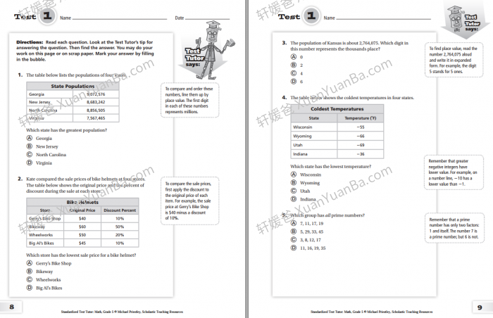 《Scholastic Test Tutor Math G3-G6》学乐数学测试英文练习册PDF 百度云网盘下载