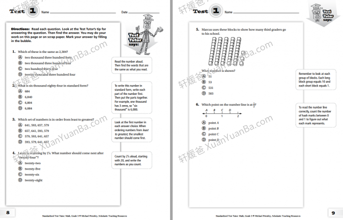 《Scholastic Test Tutor Math G3-G6》学乐数学测试英文练习册PDF 百度云网盘下载