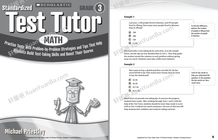 《Scholastic Test Tutor Math G3-G6》学乐数学测试英文练习册PDF 百度云网盘下载