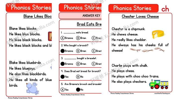 《Phonics Stories》自然拼读小故事阅读理解练习+答案PDF 百度云网盘下载