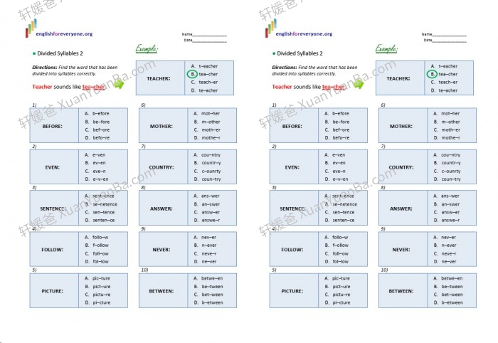 《英语音节syllable学习资源包 音节划分规则+练习册+视频》百度云网盘下载