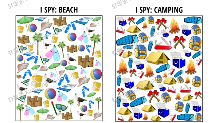 《I spy games》7份观察力找物体游戏作业纸PDF 百度网盘下载