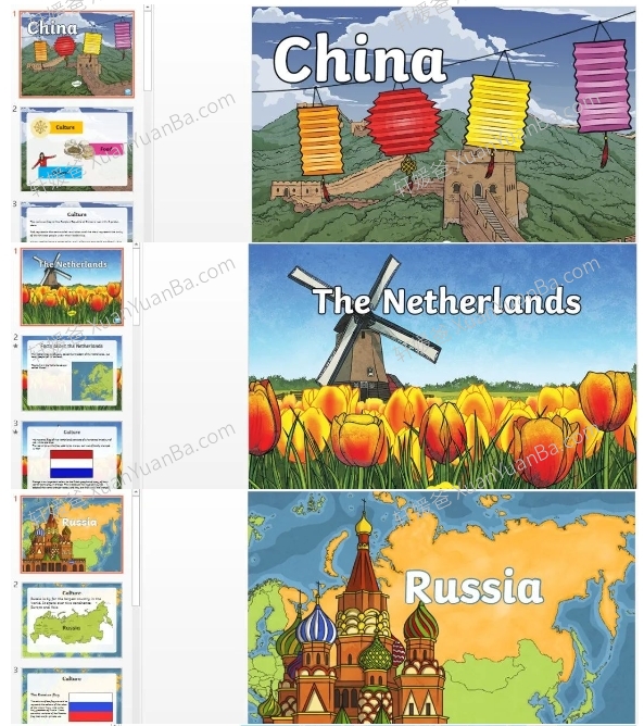 《世界各国历史文化介绍PPT课件资源包》45个英文国家地点幻灯片英语素材 百度云网盘下载