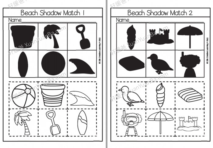 《Shadow Matching Cut & Paste》8个主题阴影配对视觉英文练习册PDF  百度云网盘下载