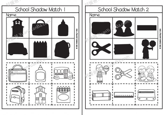《Shadow Matching Cut & Paste》8个主题阴影配对视觉英文练习册PDF  百度云网盘下载