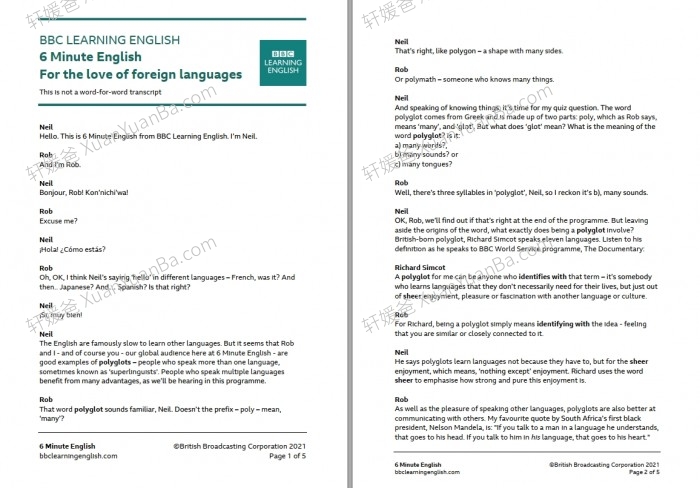 《BBC 6 minute-English 2021 合集》全年58期文本PDF+原版音频MP3英文听力练习 百度云网盘下载