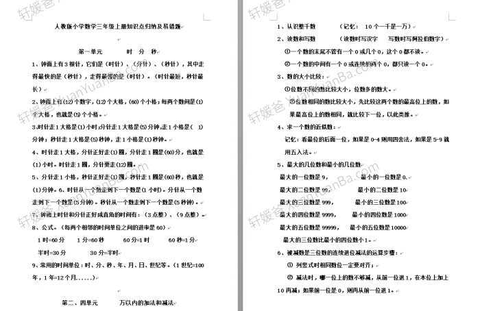 《小学数学人教版2-6年级知识点归纳及易错题》Word格式  百度云网盘下载