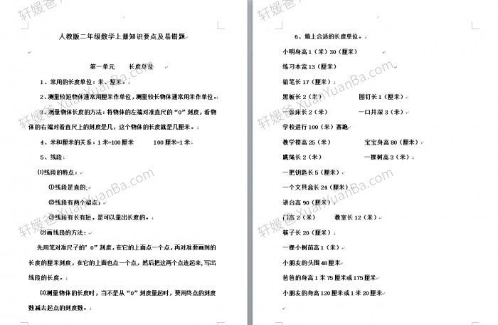 《小学数学人教版2-6年级知识点归纳及易错题》Word格式  百度云网盘下载