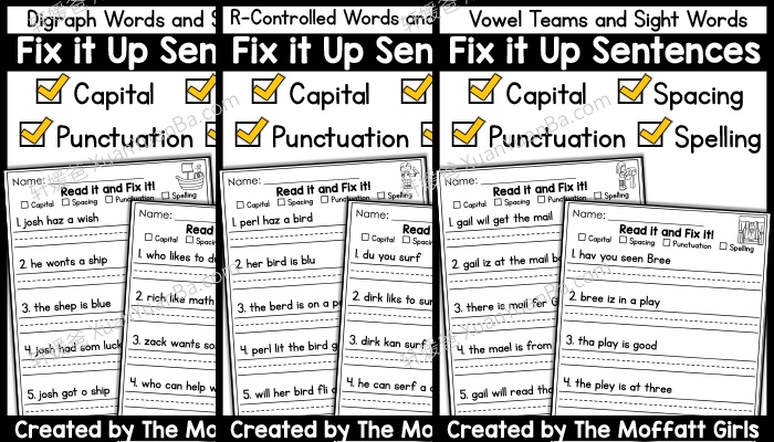 《Fix it Up Sentences The Bundle》350页英文句子改错练习册素材PDF 百度云网盘下载