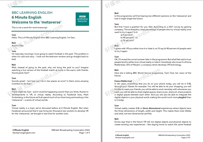 《BBC 6 minute-English 2022 合集》全年58期文本PDF+原版音频MP3英文听力练习 百度云网盘下载