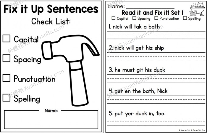 《Fix it Up Sentences The Bundle》350页英文句子改错练习册素材PDF 百度云网盘下载