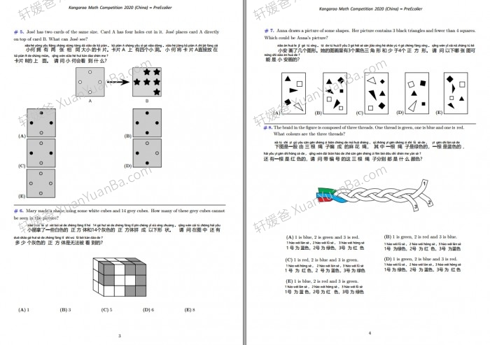 《袋鼠数学竞赛 Kangaroo Math Competition》小学数学3个级别含答案PDF 百度云网盘下载
