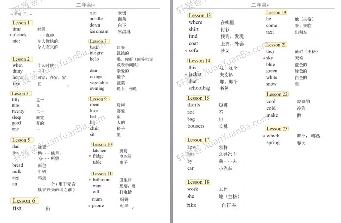 《小学英语北京版一至六年级英语词汇》123456年级必掌握词汇Word格式  百度云网盘下载