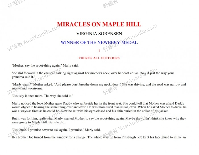 《枫树山的奇迹 Miracles on maple hill》英文有声书章节PDF电子书+MP3音频 百度网盘下载