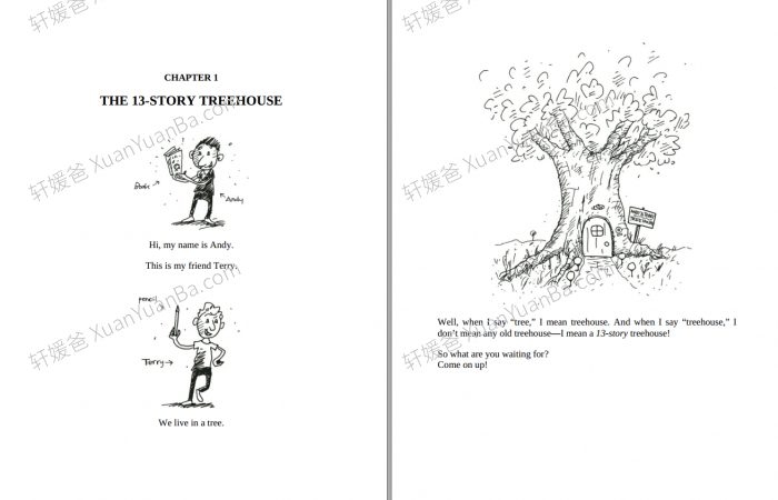 《小屁孩树屋历险记 Treehouse Series 1-13 +3》8-10岁英文原版初级章节PDF+有声MP3音频  百度云网盘下载