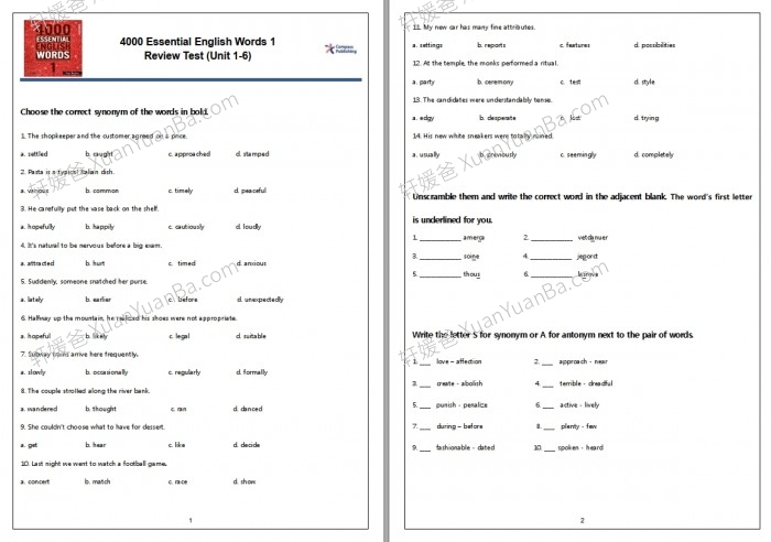 《4000 Essential English Words1-6级》核心词视频+音频+测试题+练习册+答案+PDF 百度云网盘下载