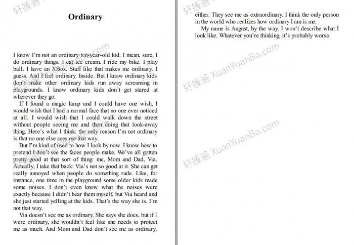 《奇迹男孩 Wonder》英文原版桥梁章节有声书MP3音频PDF 百度云网盘下载