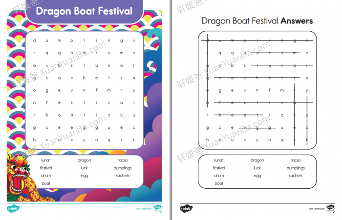 《端午节英文素材》来源风俗词汇阅读写作儿歌绘本手工游戏练习册 百度云网盘下载