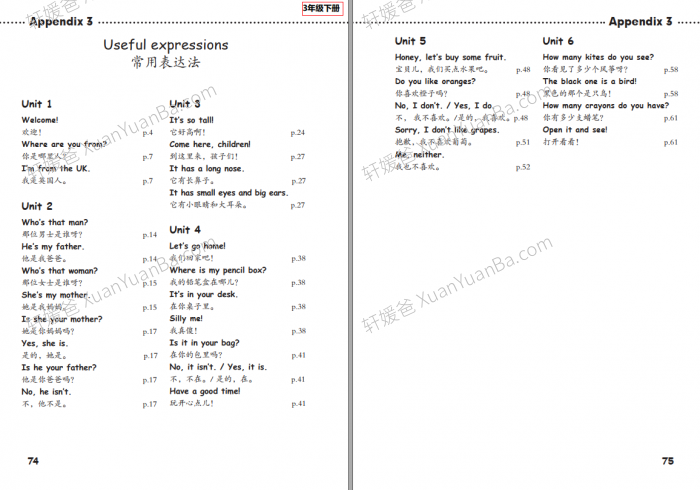 《小学英语PEP人教版(3起点)3-6年级单词表》重点语句+表达法PDF 百度云网盘下载