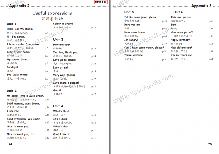 《小学英语PEP人教版（3起点）3-6年级单词表》重点语句+表达法PDF 百度云网盘下载